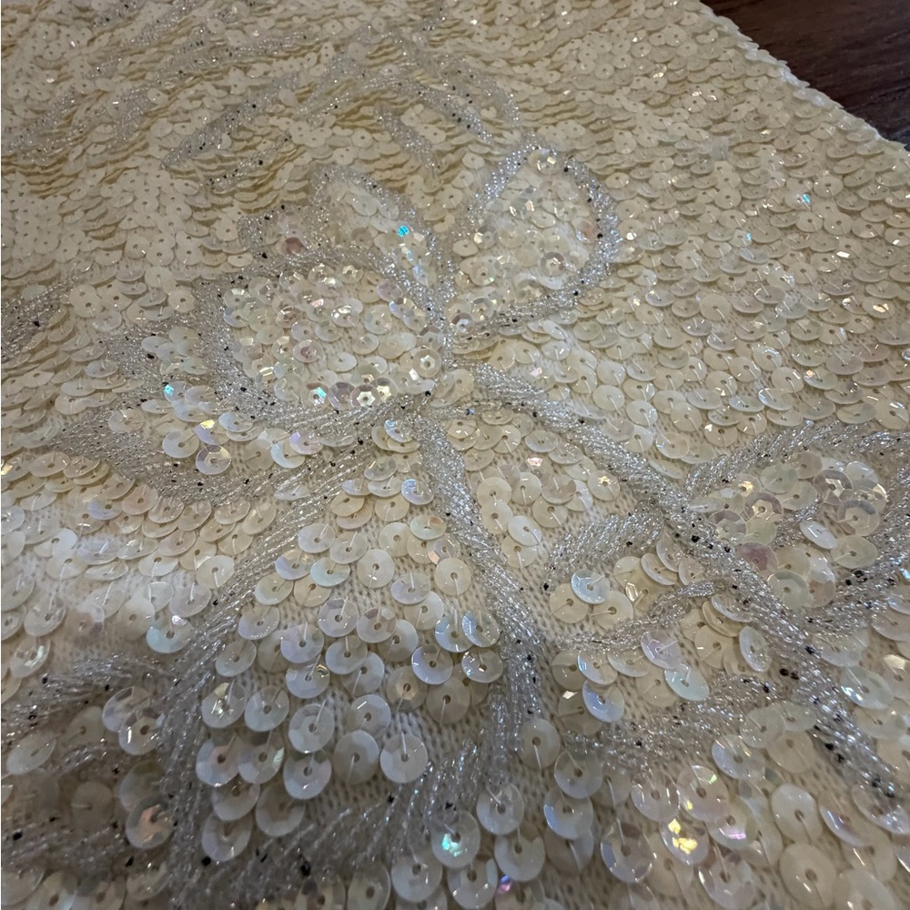Vintage Sequin Sleeveless Scoop Neck Ivory Cocktail Top Size S